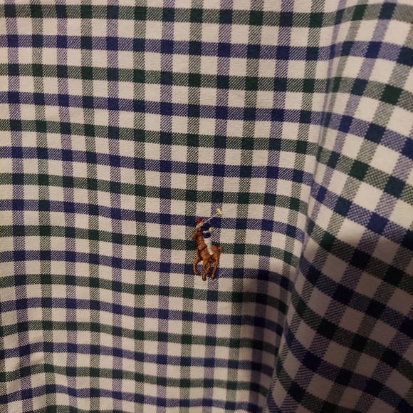Ralph Lauren Shirt Mens XL Blue Plaid Oxford Button Down Long Sleeve Flesh Pony - Picture 5 of 9